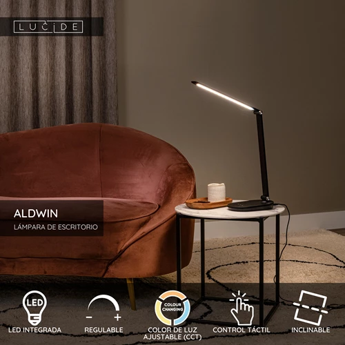 Lucide ALDWIN - Lámpara de escritorio - LED Regul. - CCT - 1x8W 2800K/6500K - Negro - USP